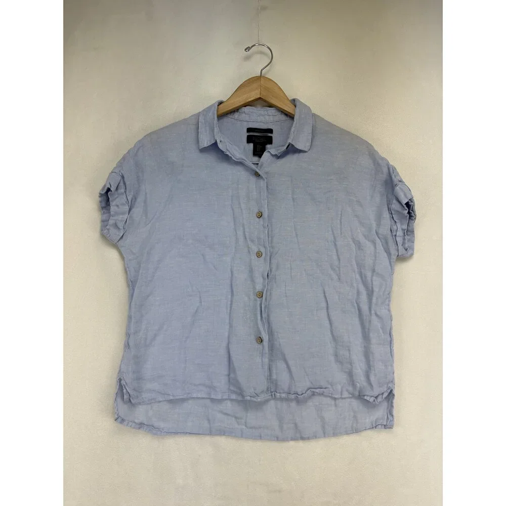 Rachel Roy 100% Linen Button-Down Shirt Short‎ Sleeve S